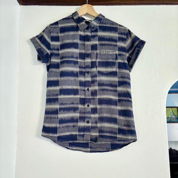 Bridge & Burn Sustainable Series Navy Blue Short Sleeve Ikat Button Up- XS - Picture 1 of 4